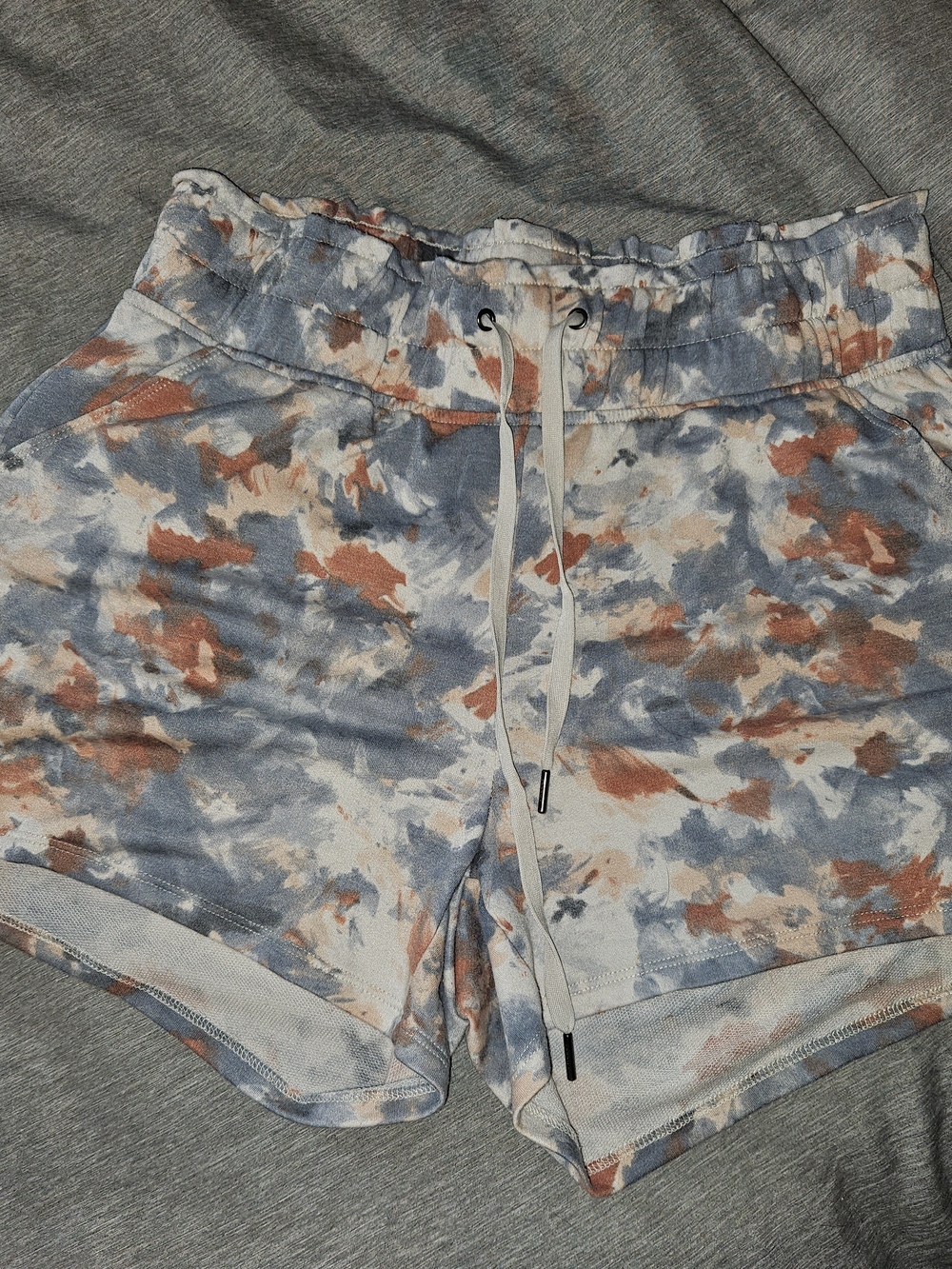 Women's Tie-Dye Drawstring Athletic Shorts - Blue & Rust